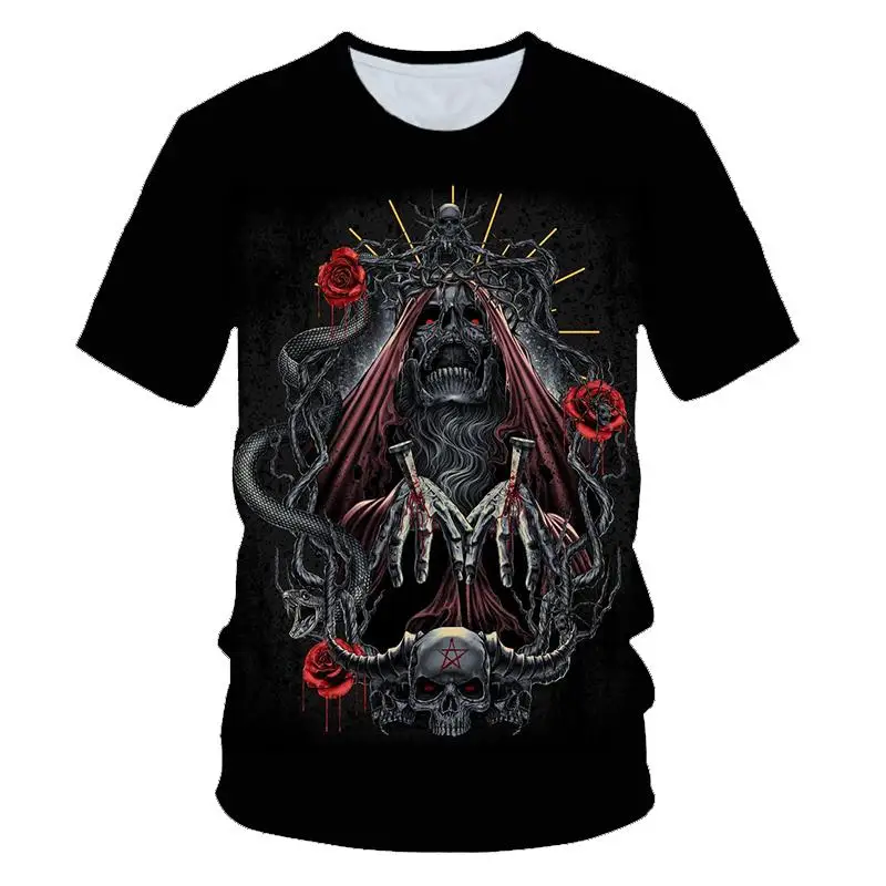 

Skull Beauty Rock Cool 3D T-Shirt Men's Motorcycle Punk 3D Printed T-Shirt Men's Clothes T-Shirt Summer Top Men's Trendy Gothic