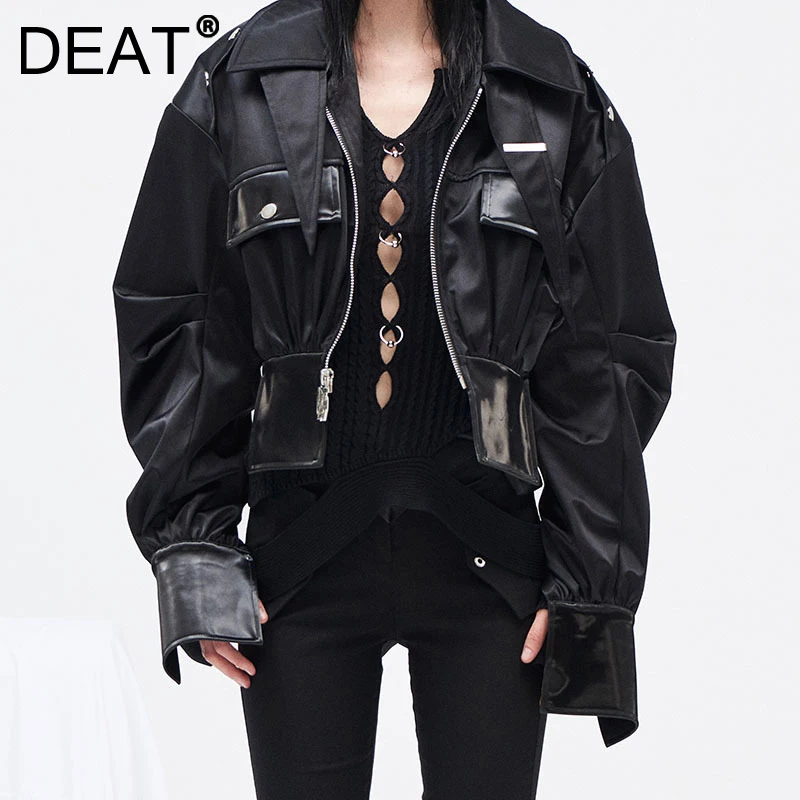 

DEAT 2021 Autumn And Winter Temperament Short Turn-down Collar Plaid Zipper New Korean Fashion Women's Jacket 7Z270