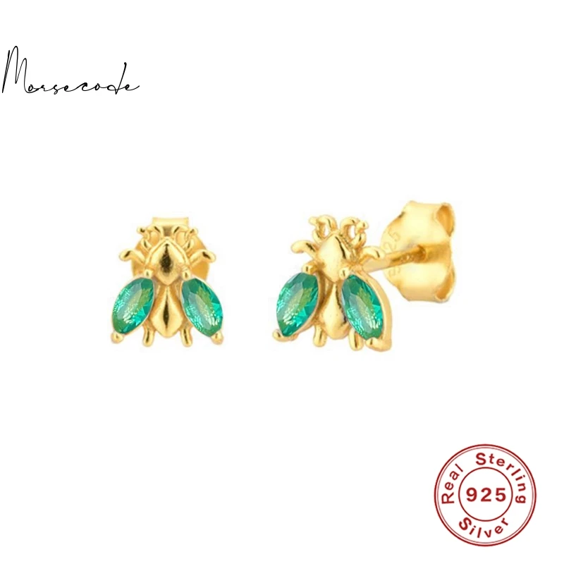 

MORSE Color Bee Zircon Small Earrings For Women 925 Silver Jewelry Ear Piercing Stud Earrings Jewelry Huggie Earrings Kolczyki