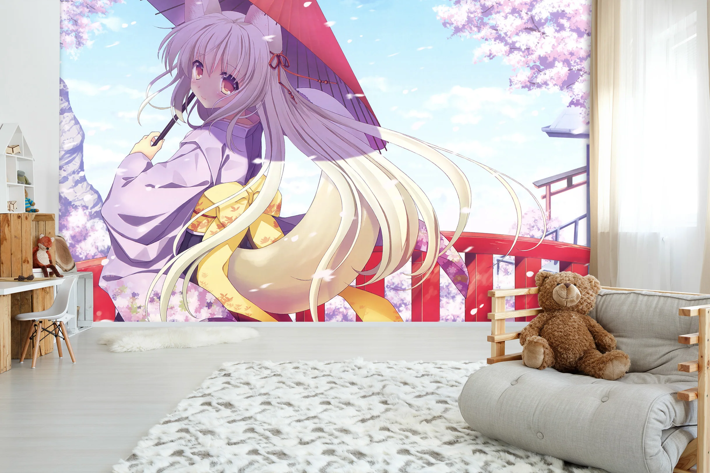 [Самоклеящаяся] 3D милая девушка из аниме 558 японское настенная бумага с рисунком