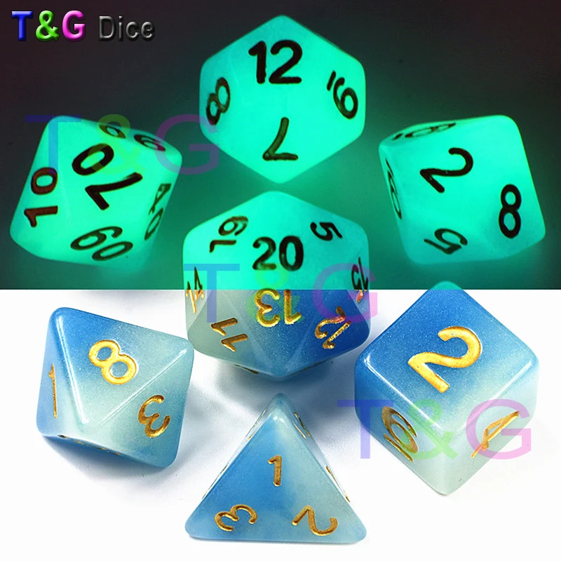Набор многогранных игральных костей синий цвет 7 шт./компл. D4 D6 D8 D10 % D12 D20 с