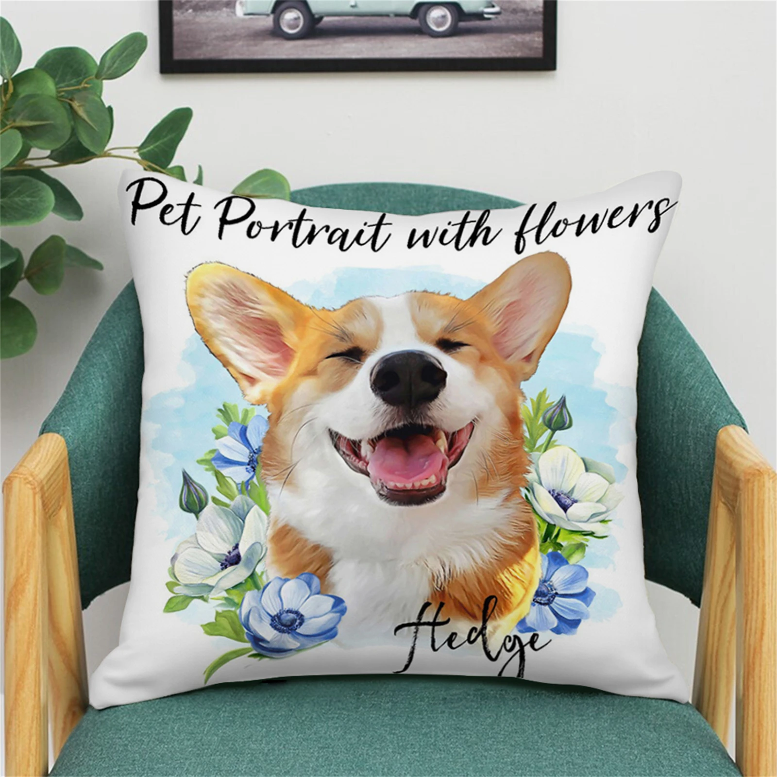 

Cartoon Dog Flower Print Throw Pillows Decorative Pillowcases for Living Room Bedroom Sofa Chair Cushion Cover Funda Cojin 45x45