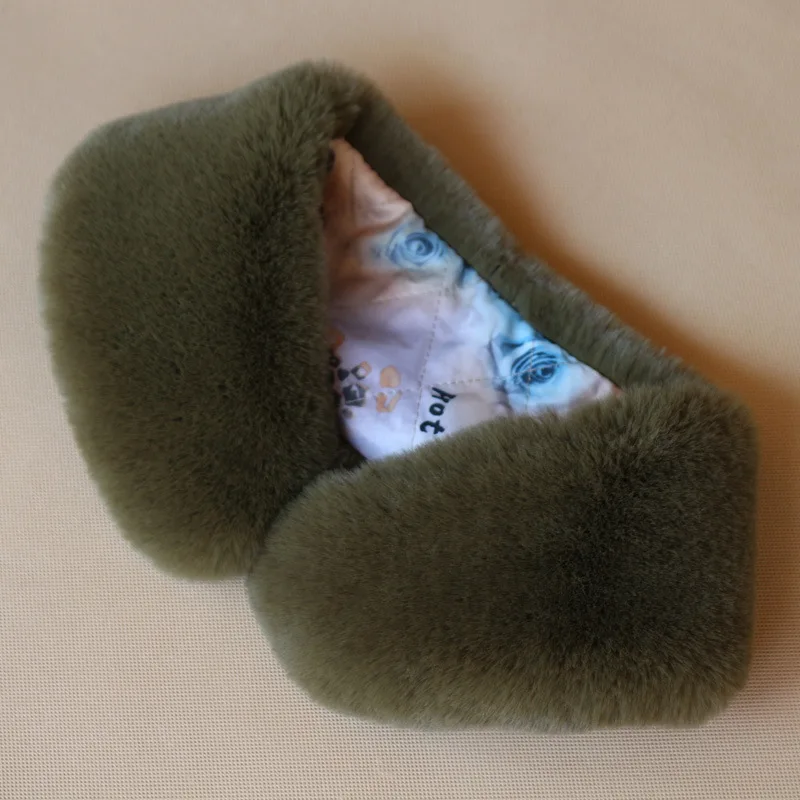 O-Neck Army green Qearlstar зимний искусственный меховой воротник из кролика рекс для куртки капюшон для женщин и мужчин пальто меховые шарфы Роскошный декор высокое качество шарф WME08 - Цвет: O-Neck Army green