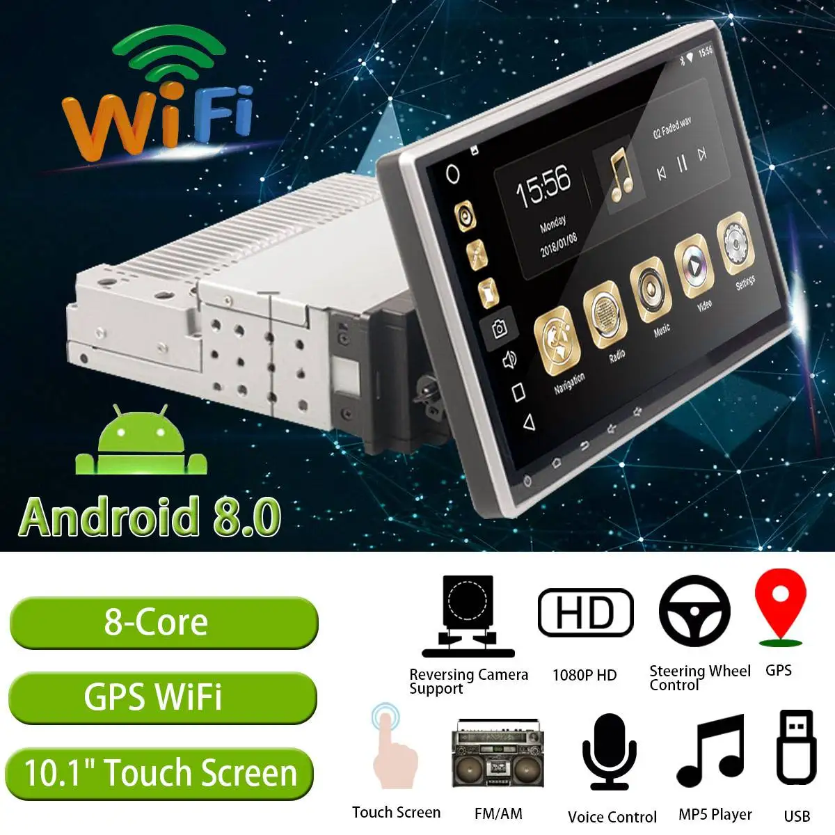 Автомобильный мультимедийный плеер 10 1 дюйма Android 8 0 GPS радио Din ядер стерео