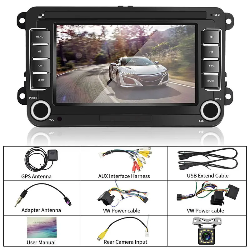 With 12 LED Camera Camecho 7 дюймов gps Android 8,1 MP5 мультимедийный плеер автомагнитолы аудио стерео Bluetooth Авто Радио для сиденья/Skoda/Passat/Golf/Polo - Цвет: With 12 LED Camera