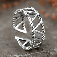 trendy creative hollow pattern finger rings for men women vintage antique silver color ring band opening rings accessories gifts