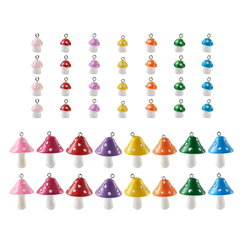 30pcs/set Mixed Color Mushroom Resin Charms Pendants For DIY Earrings Keychain Bracelet Jewelry Making Accessories Gift