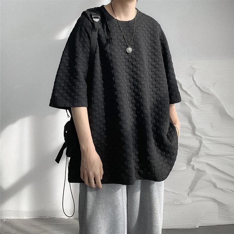Футболка мужская с вафельным принтом свободная повседневная рубашка оверсайз в