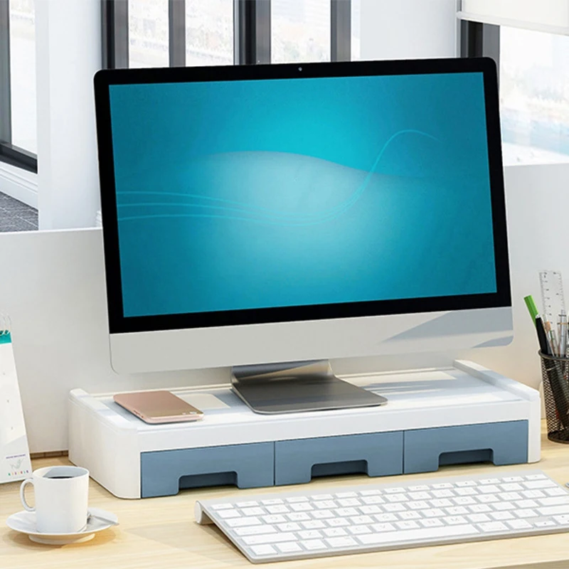 

Desktop Computer Keyboard Lockers Monitor Stand Wood Computer Monitor Riser Desk Organizers with Drawers
