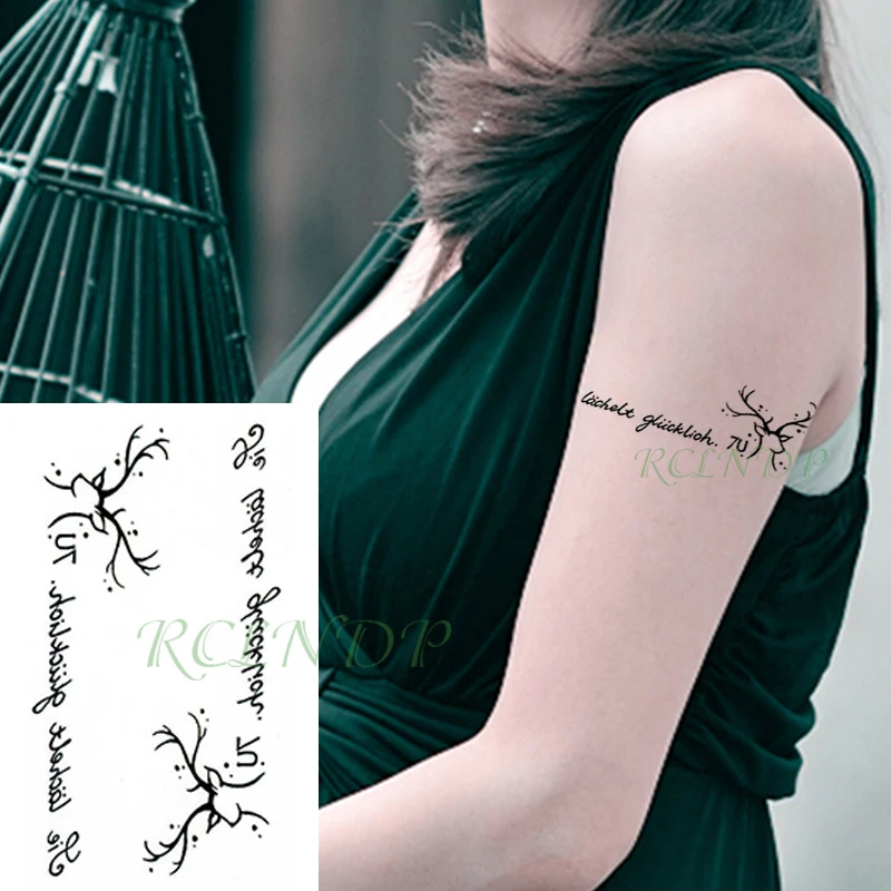 Водостойкая Временная тату-наклейка с рогами слова буквы тату-наклейки флэш-тату