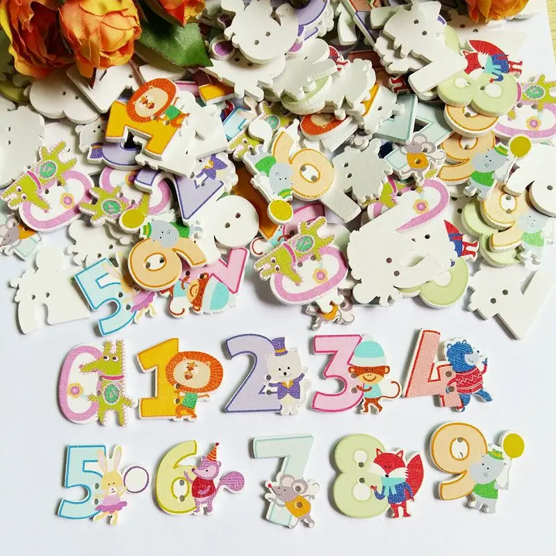 

30 шт./лот цифры-пуговицы Скрапбукинг украшение для дома деревянные пуговицы для рукоделия Мультяшные пуговицы
