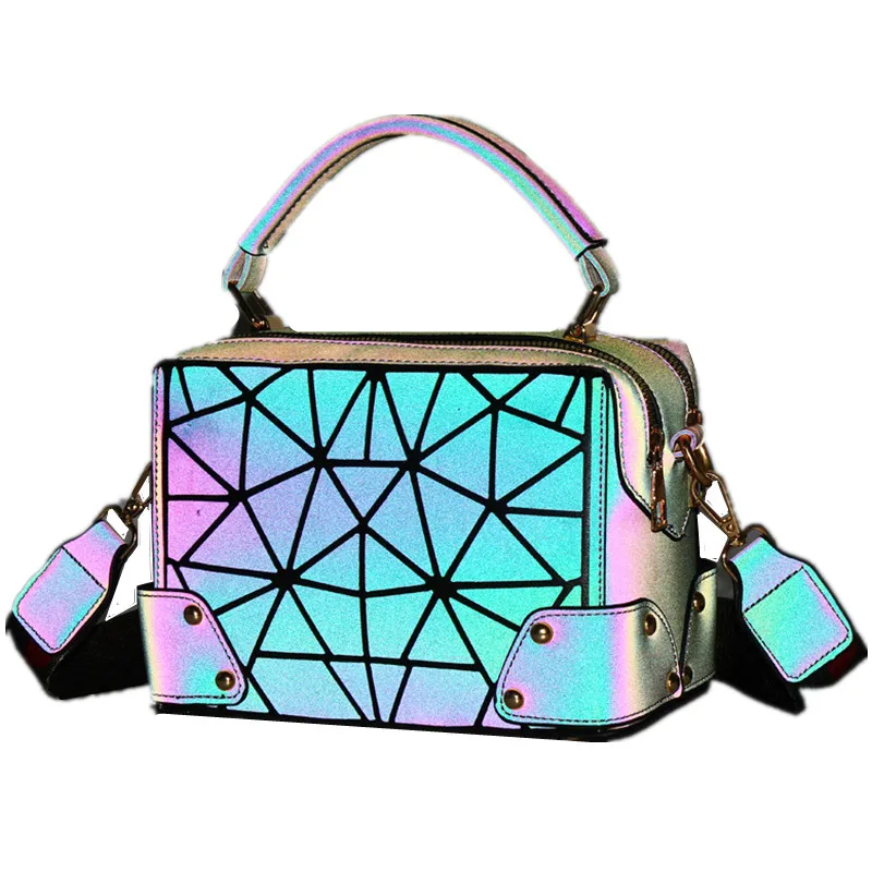 

Geometry Luminous Bag Rivets Designer Doctors Handbags Women Messenger Bags Female Tote Crossbody Shoulder Bag Boston Hand Bags