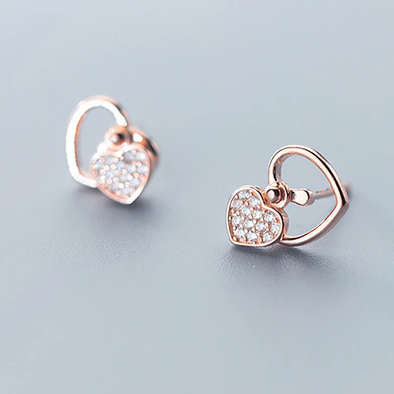 Trusta 925 пробы серебряные ювелирные изделия модные милые миниатюрные 8 мм X 7 мм полые серьги-гвоздики в форме сердца подарок для девочек, детей, леди DS514 - Окраска металла: G1861 Rose Gold