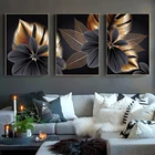 Абстрактная Роскошная Картина на холсте с цветами, листьями, Скандинавская живопись, Настенная картина для гостиной с растениями, настенный плакат с черной медью, Декор