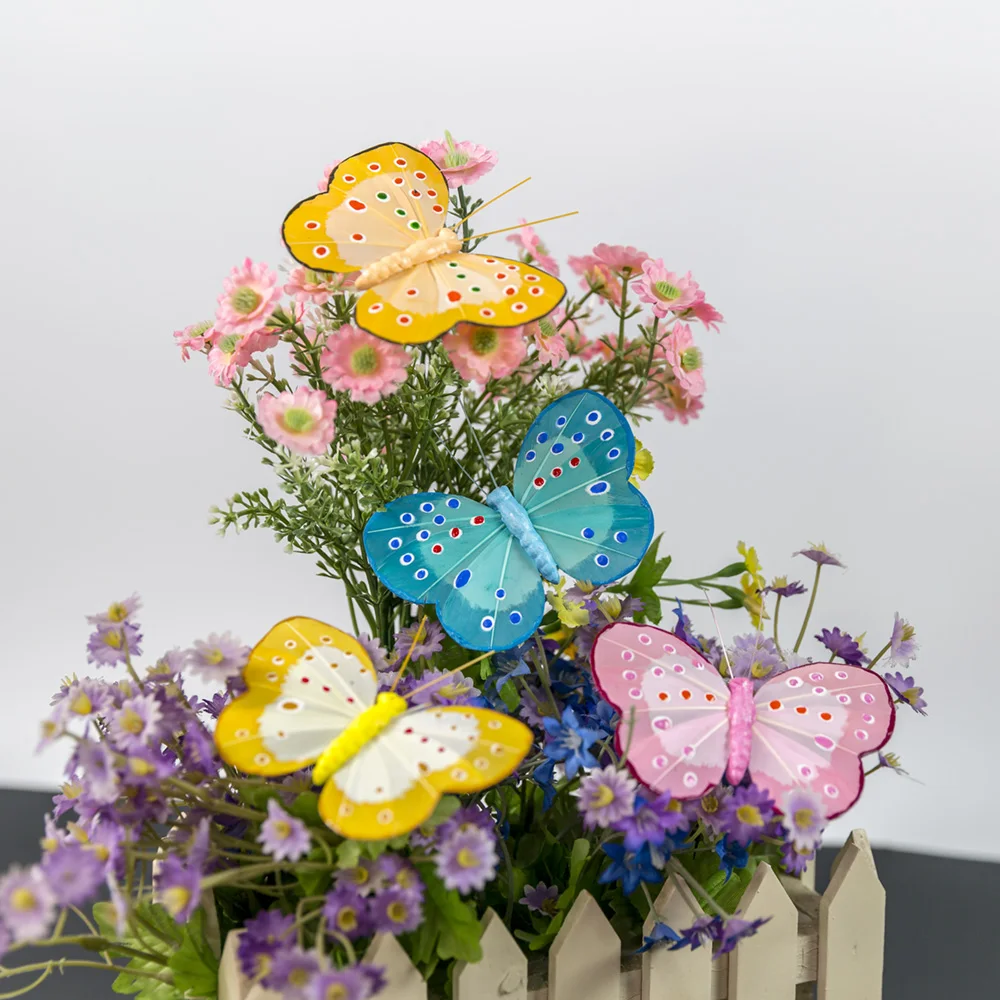 

4pc Simulation Feather Butterfly Wedding Photography Color Balcony Decoration Pastoral Home Dragon Flower Pot Fake Butterflye