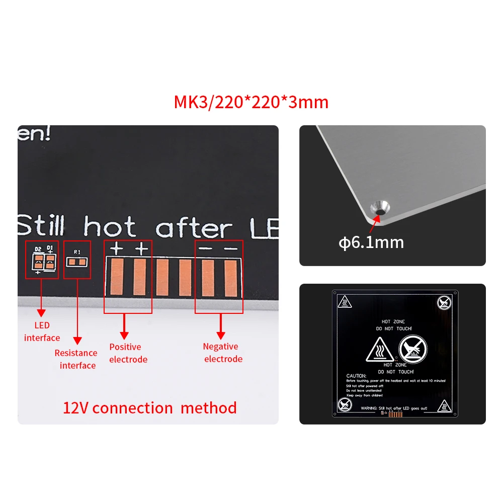 KINGROON 12V 24V MK2A MK3 Heated Bed Aluminum Heatbed 3D Printer Part HotBed 214x214mm 220x220mm image 3