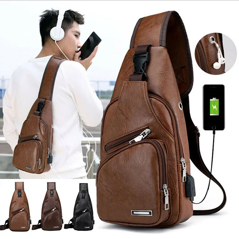 

Men Shoulder Bag USB Charging Sports Crossbody Sling Chest Pack Bag LDF668