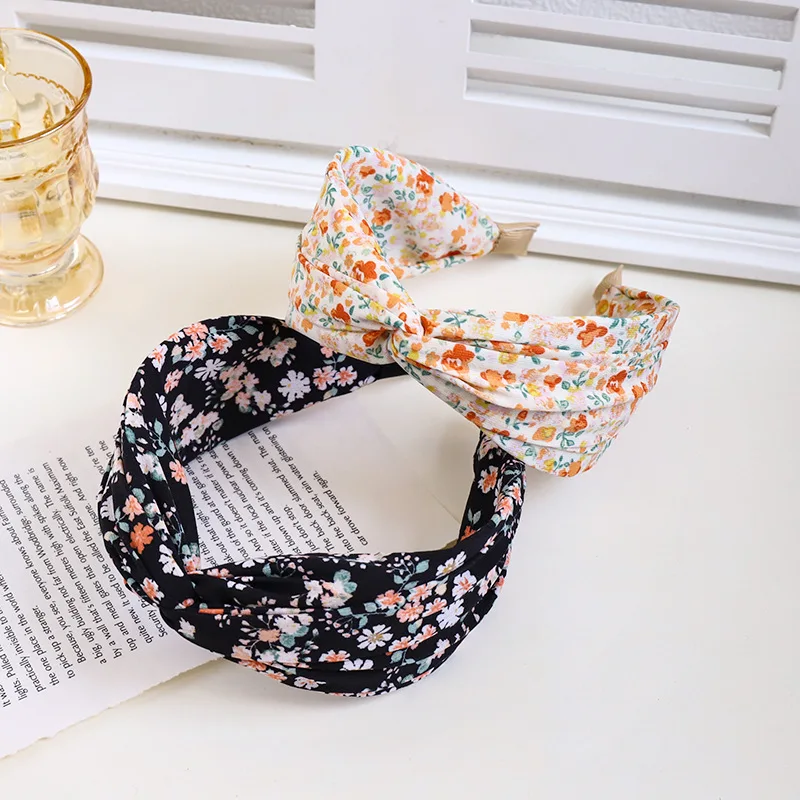 

2021 Small Floral Korean Hairband Cross Knot Fashion Female Headband Handmade Headwear for Girls Women Ladies Hair Accessories