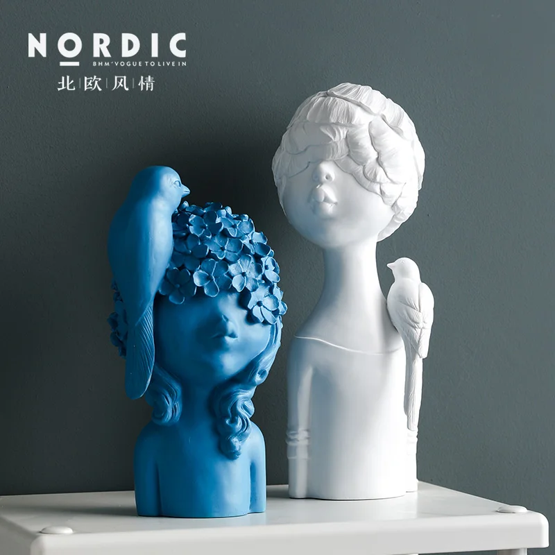 

Nordic Творческий смолы фигурка девушки винтажные статуя home decor ремесел украшения комнаты объекты украшение в виде птиц смолы фигурка леди