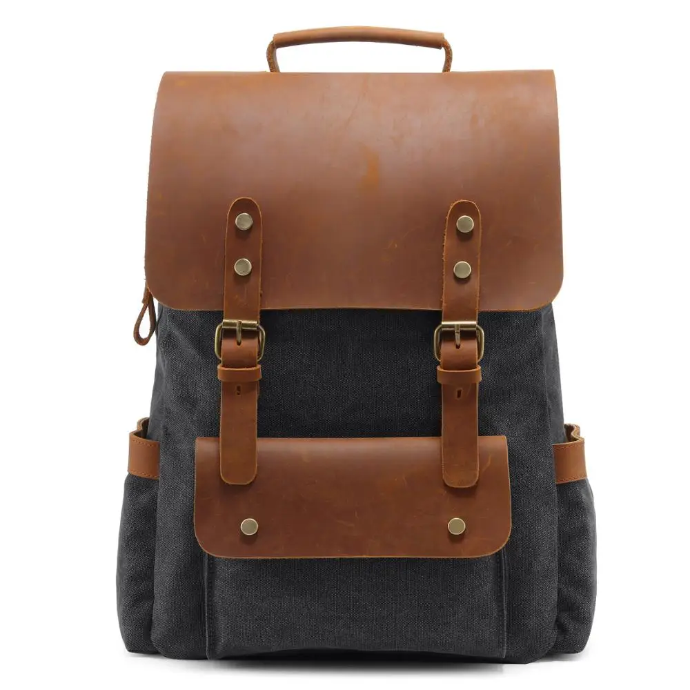 Винтажный холщовый рюкзак школьная сумка водонепроницаемая кожаная дорожная
