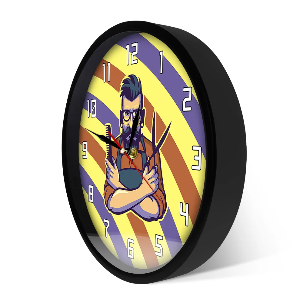 Часы настенные в полоску украшение для парикмахерской современные красные белые