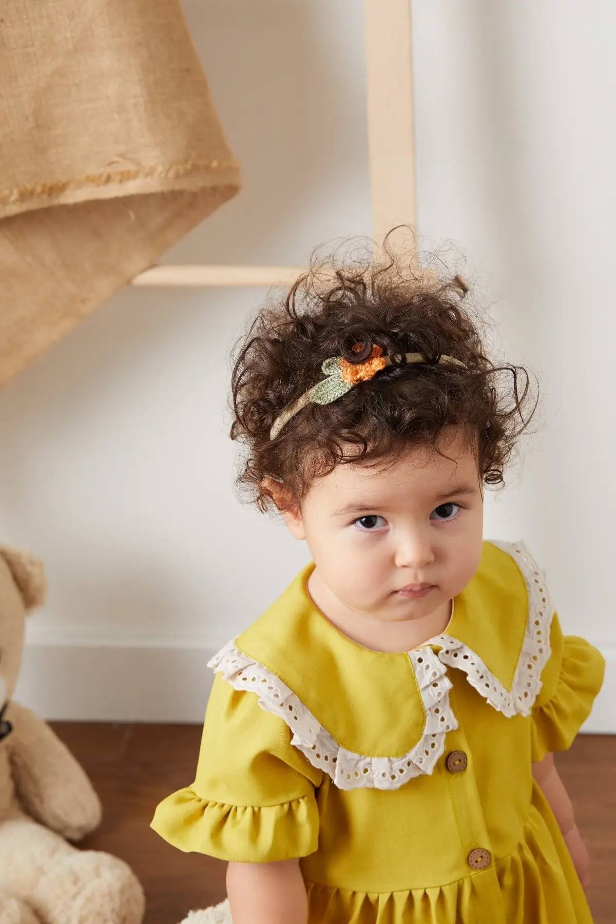 

Female Child Pistachio green Colar Fistolu Front Button Dress