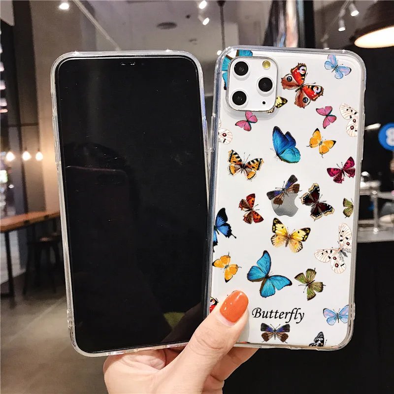 

Luxury Cute Cartoon Butterfly Painting Phone Case For iphoe 12 12mini 11 Pro Max 7 8 plus SE 2020 Soft Cover X XR XS Max Funda
