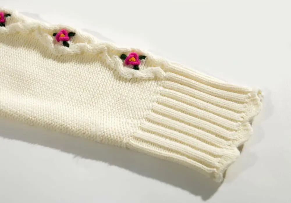 Bazaleas винтажный белый свитер мила с круглым вырезом Женский французский Милый