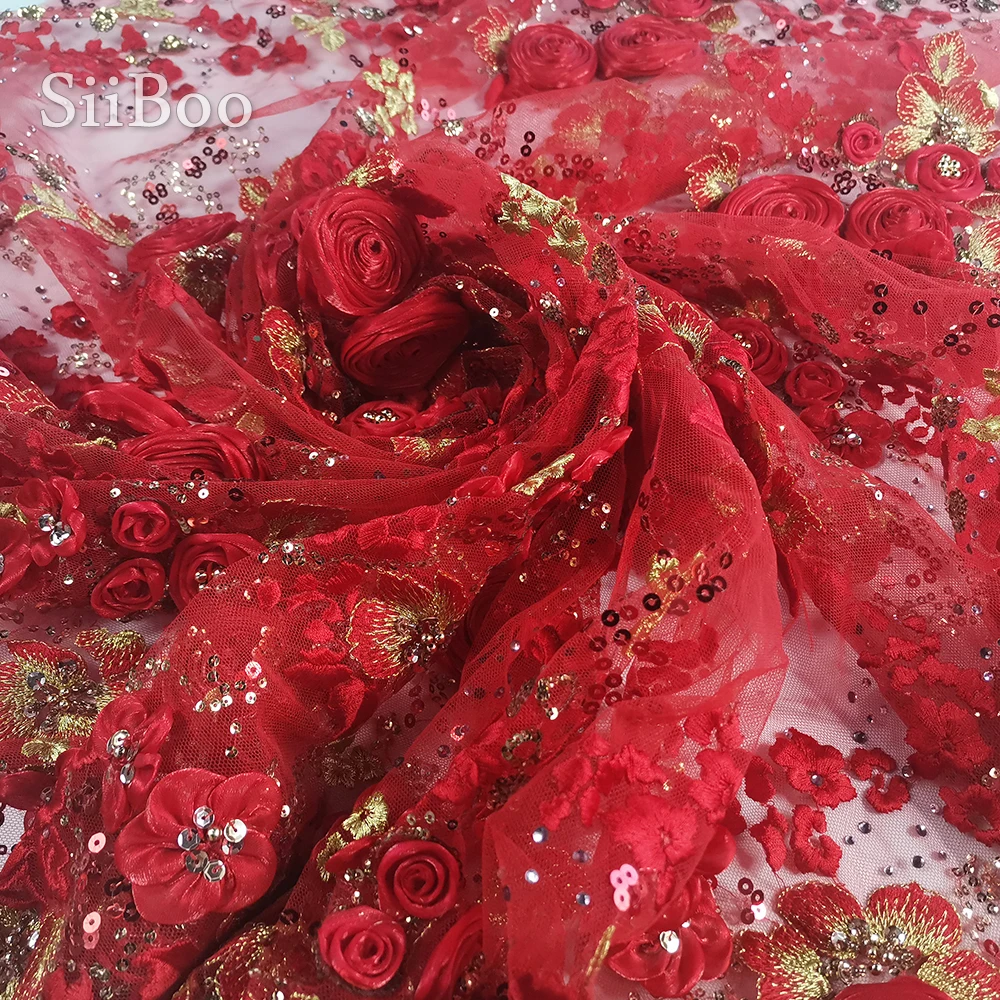 Бесплатная доставка дизайнерская Роскошная красная кружевная ткань ручной