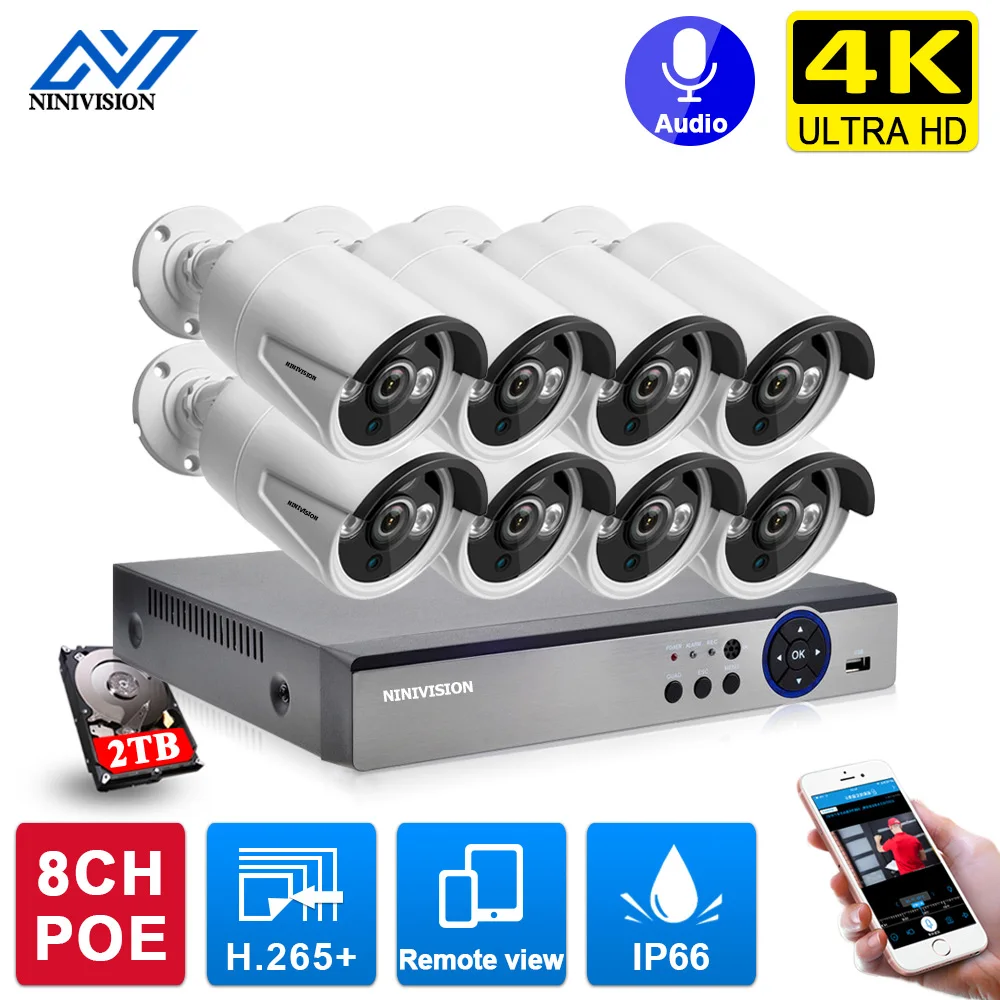 

8CH 4K Ultra HD POE Network Video Security System 8MP H.265+ NVR With 8pcs 8MP Weatherproof IP Camera CCTV Security Kit
