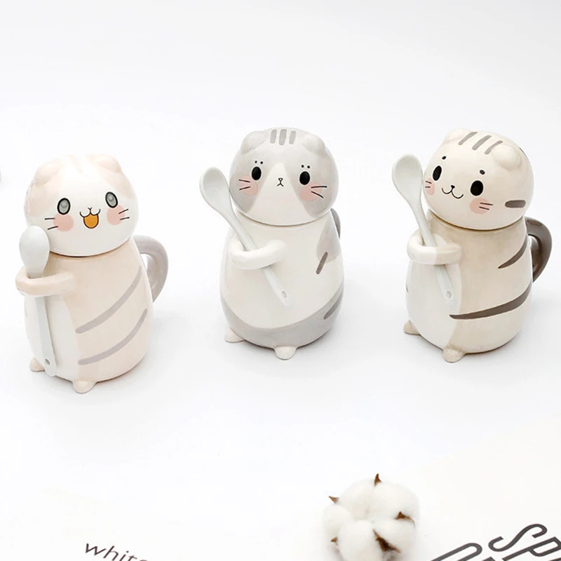 1 шт. Новый 300 мл милый кот керамика Кофе кружка с ложкой творческий ручная роспись