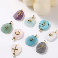 5pcs natural stone charms for jewelry making stainless steel cross star pendants quartz diy bracelets necklaces earring charms