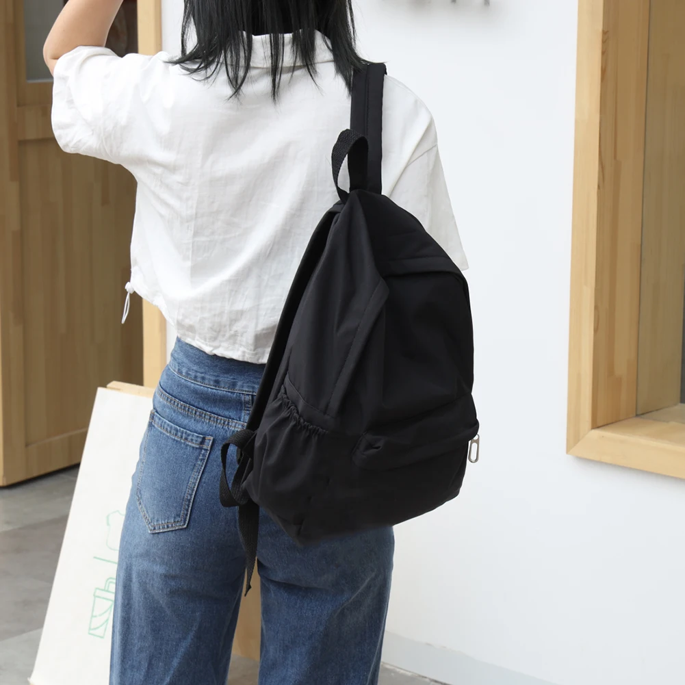 Large Capacity Rucksack For Teenager Girls Fashion Women Solid Color Nylon Backpack Preppy Style Students School Bags