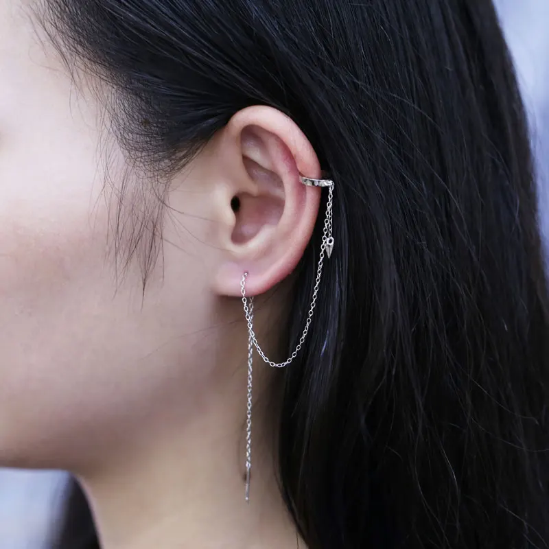 

Moonmory Real 925 Sterling Silver Wedding Earring For Women With Chain Fashion Jewelry Silver Ear Cuff Brincos One piece