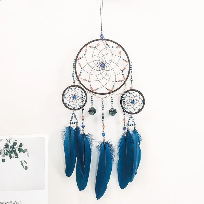 

Fashionable Feathers Dream Catcher Beads Embellished Woven Mesh Wind Chime Living Room Bedroom Home Decor Pendant or As Gift