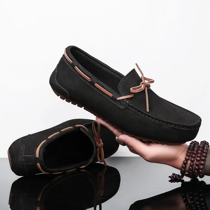 

Luxury Italian Brand Casual Shoes Men Genuine leather Moccasins Man Punk Loafers Mens Slip On wear Lightweight Breathable Flats