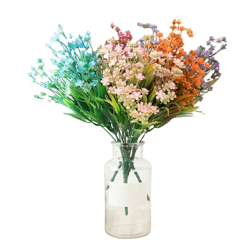 

New 1 Bunch 5 Stems Simulation Blue Leaf Grass Small Flowers Gardening Decoration Wedding Hotel Restaurant Flower Arrangement