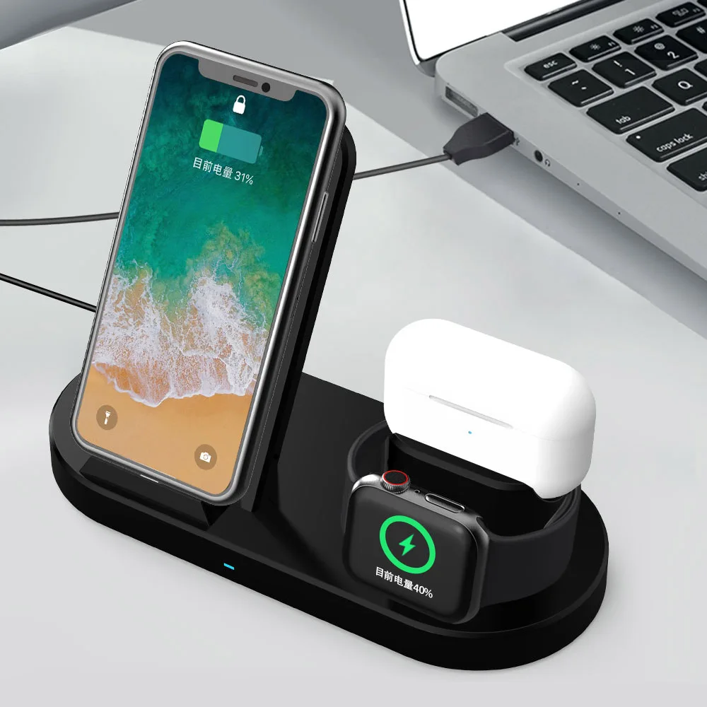 

15W Fast Wireless Charger Bracket For iPhone 12 11 XS Max x 8 Plus Chargers Airports Pro Apple Watch 6 5 4 3 Stand Charging 3IN1