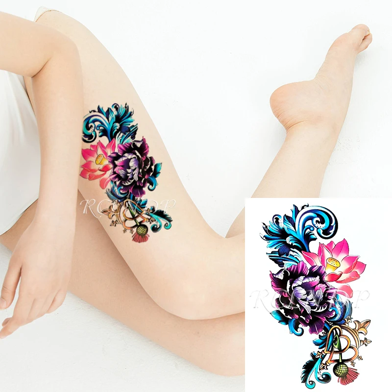 

Водонепроницаемый Временные татуировки стикер лист, цветок лотоса корона дизайн шаблон поддельные тату флэш-тату для девушек женщин мужчи...