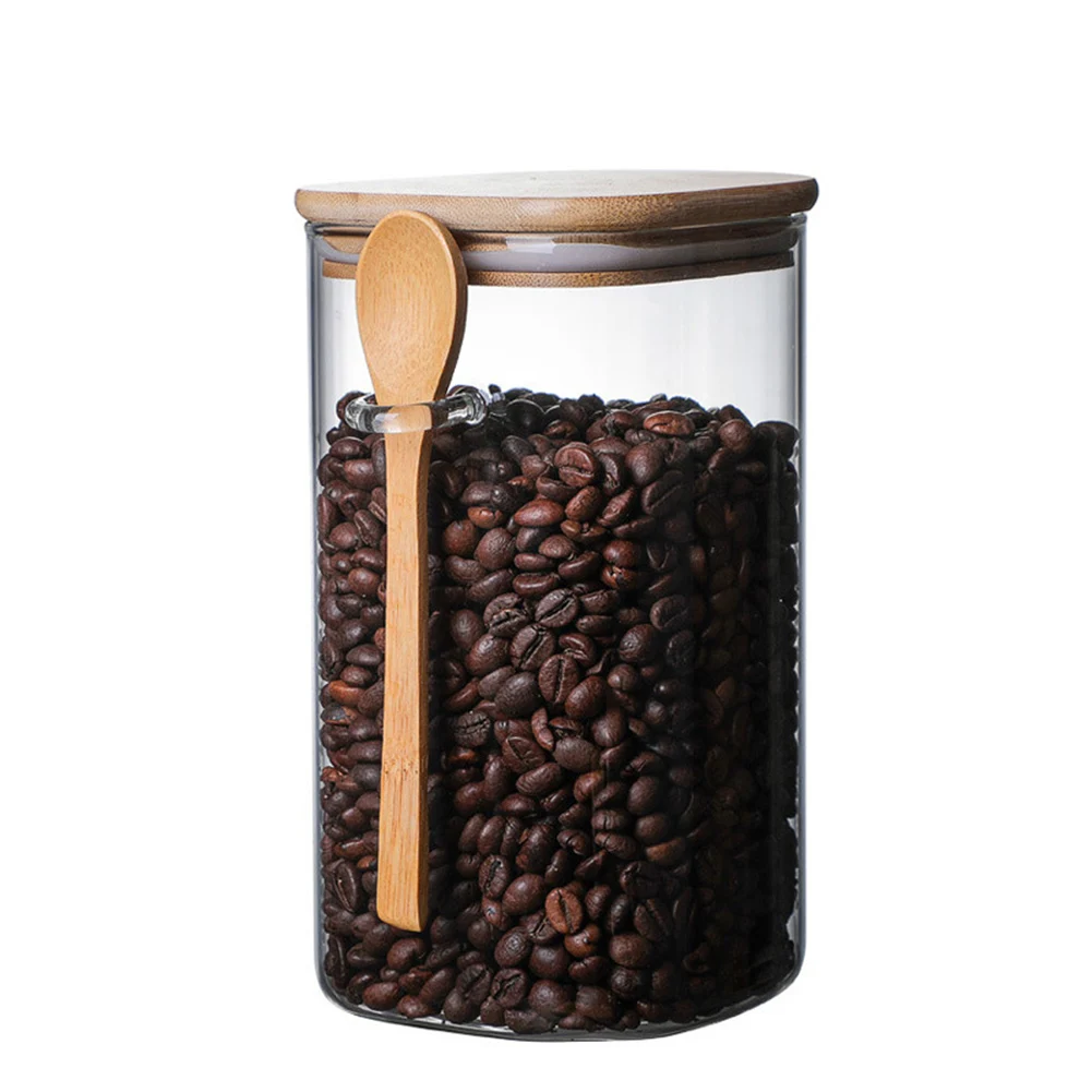 

Airtight Food Storage Jar Glass Coffee Bean Spice Sugar Flour Jars Containers with Lids and Wooden Spoon F2