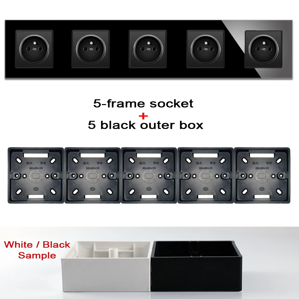 Прозрачная Черная Французская электрическая розетка с несколькими рамами