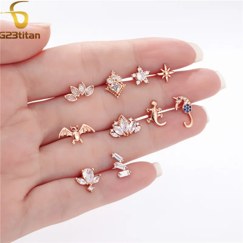 

1PC Surgical Steel Cz Cartilage Earring Helix Daith Conch Tragus Piecring Earrings Flower Star Ear Piercing Jewelry 16G Rod