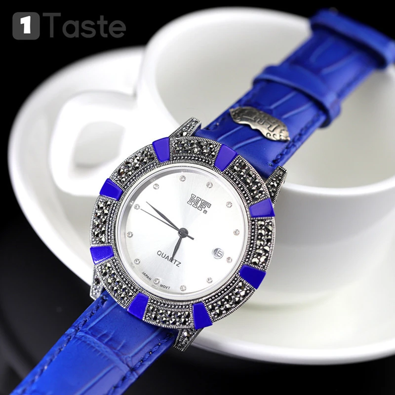 Мужские повседневные спортивные часы с браслетом из тайского серебра и бирюзы