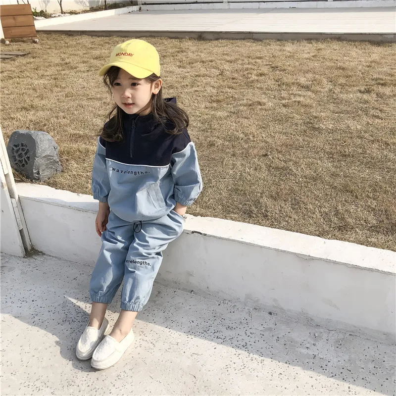 2019 Autumn New Arrival Korean style clothing sets letters printed hooded matching coat with long pants fashion suit for girls | Мать и