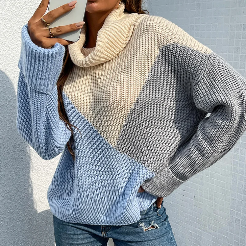 Женский вязаный свитер с длинным рукавом воротником-хомутом | Женская одежда