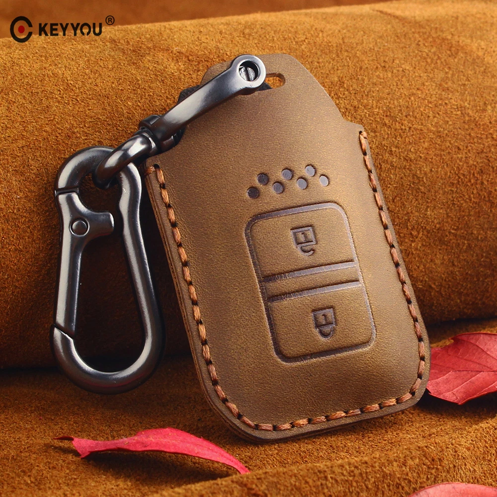 

Брелок KEYYOU из натуральной кожи для автомобиля, умный брелок для ключей, чехол для Honda Fit HR-V Vezel Jazz City Civic Accord Odyssey Crosstour
