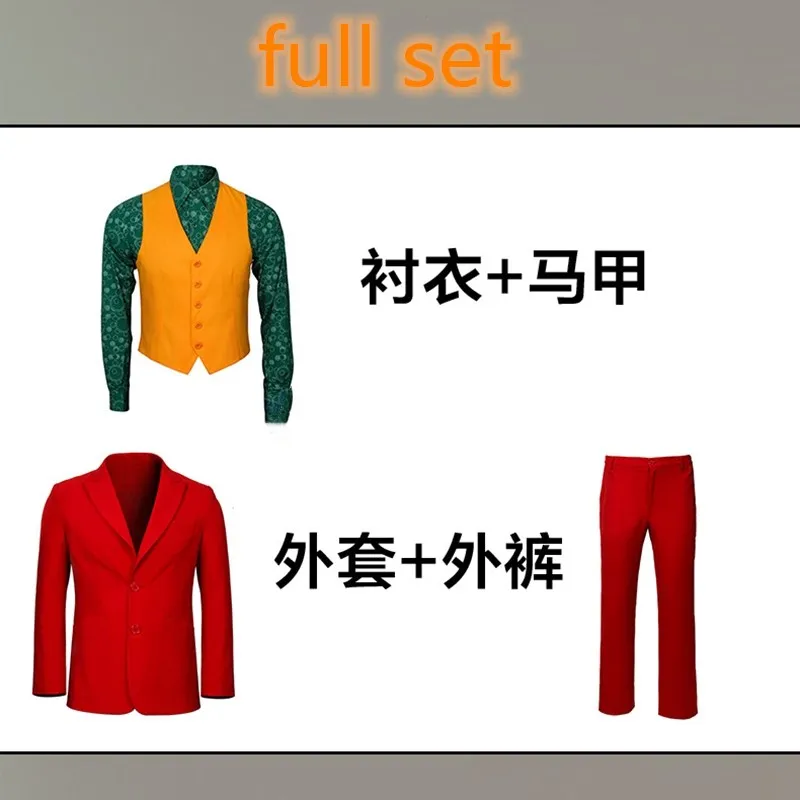 

Joaquin Phoenix 2019 Costume Suit Halloween Cosplay Retro Red Shirts Outfit for Man and Woman