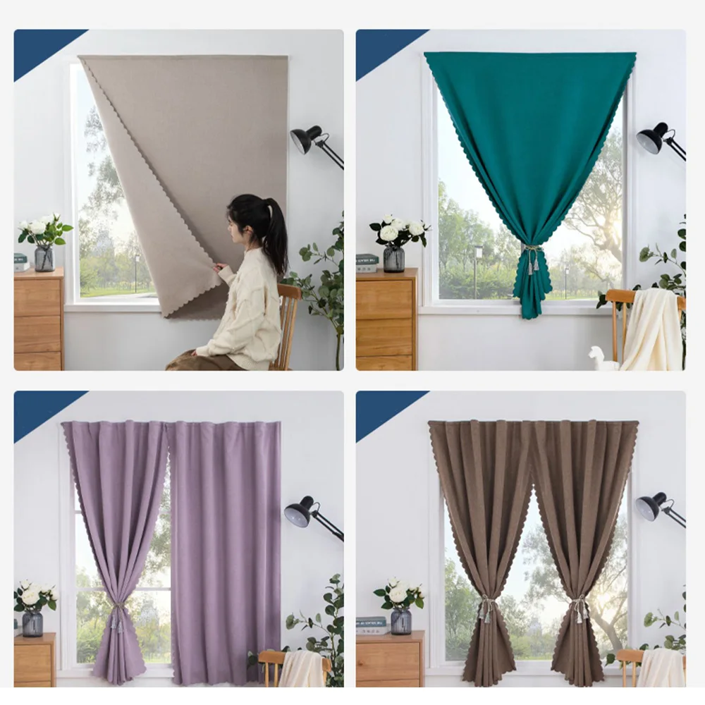 YanYangTian magic tape linen curtains for bedroom living room hall Blackout doorway curtains opaque with thermal insulation