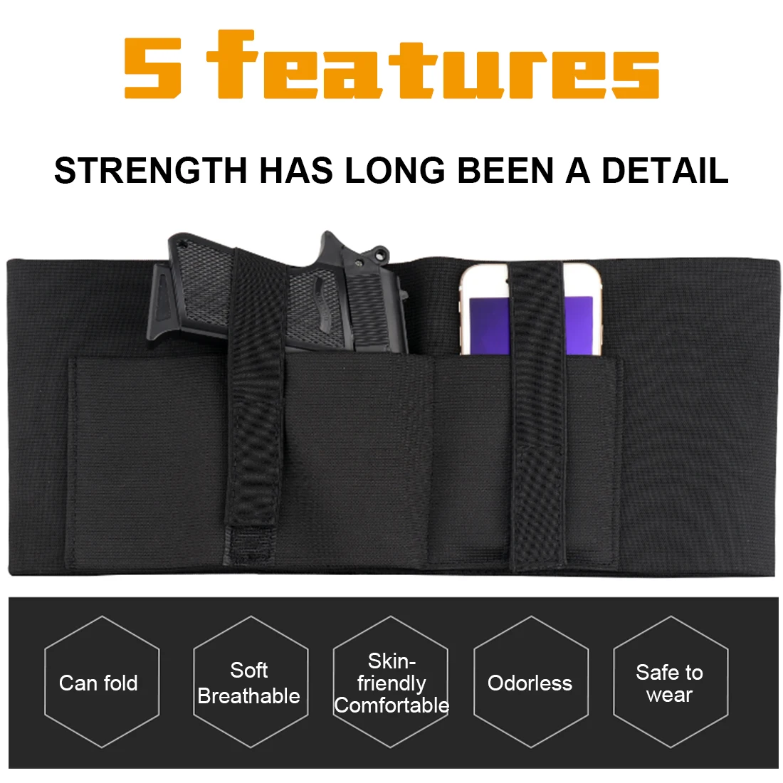 

Holster Belly Band Deep Concealment Edition - Black | Fits Glock 19 43 26 Pro MP Shield Bodyguard Ruger LC9 Sig Sauer More