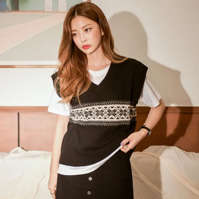 Женский вязаный жилет в стиле ретро с v-образным вырезом Свободный без рукавов